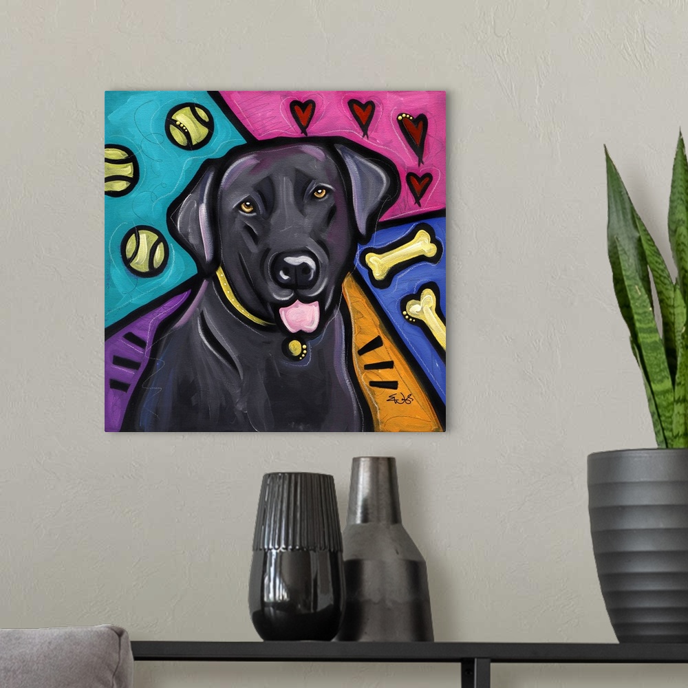A modern room featuring Labrador Retriever Pop Art
