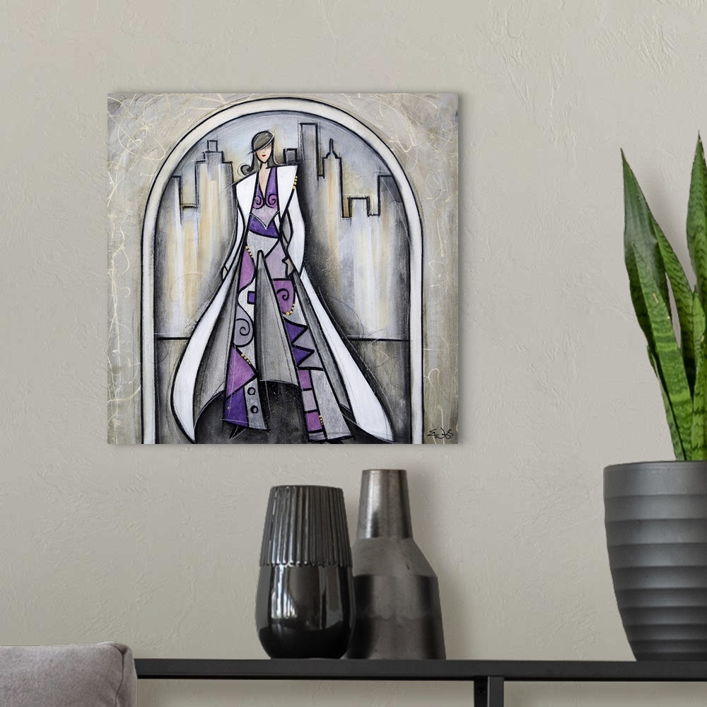 A modern room featuring Purple pant suit in the city