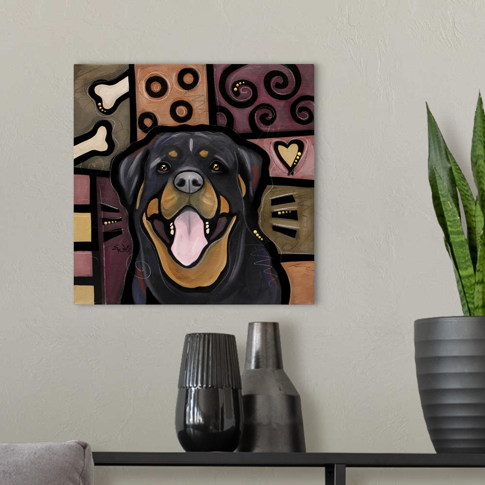 A modern room featuring Rottweiler Pop Art