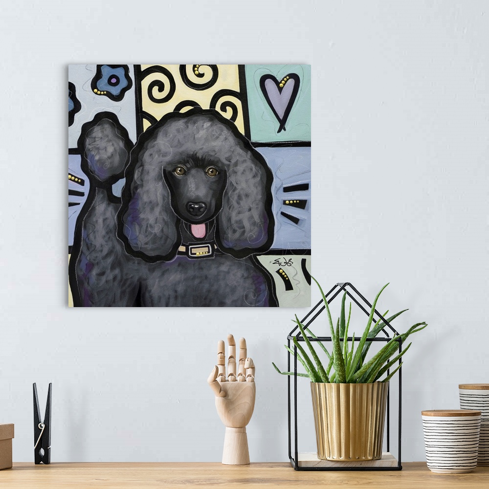 A bohemian room featuring Standard Poodle Black Pop Art