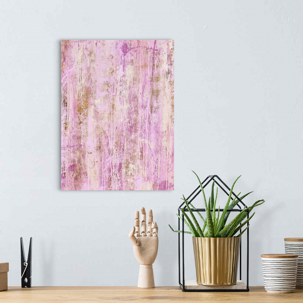 A bohemian room featuring Contemporary abstract painting of a color-field of weathered soft pink.