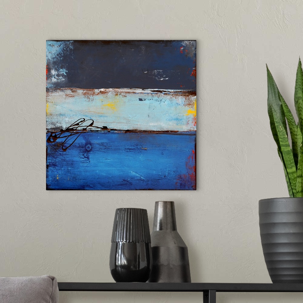 A modern room featuring This contemporary abstract painting is sure to make any wall come to life.