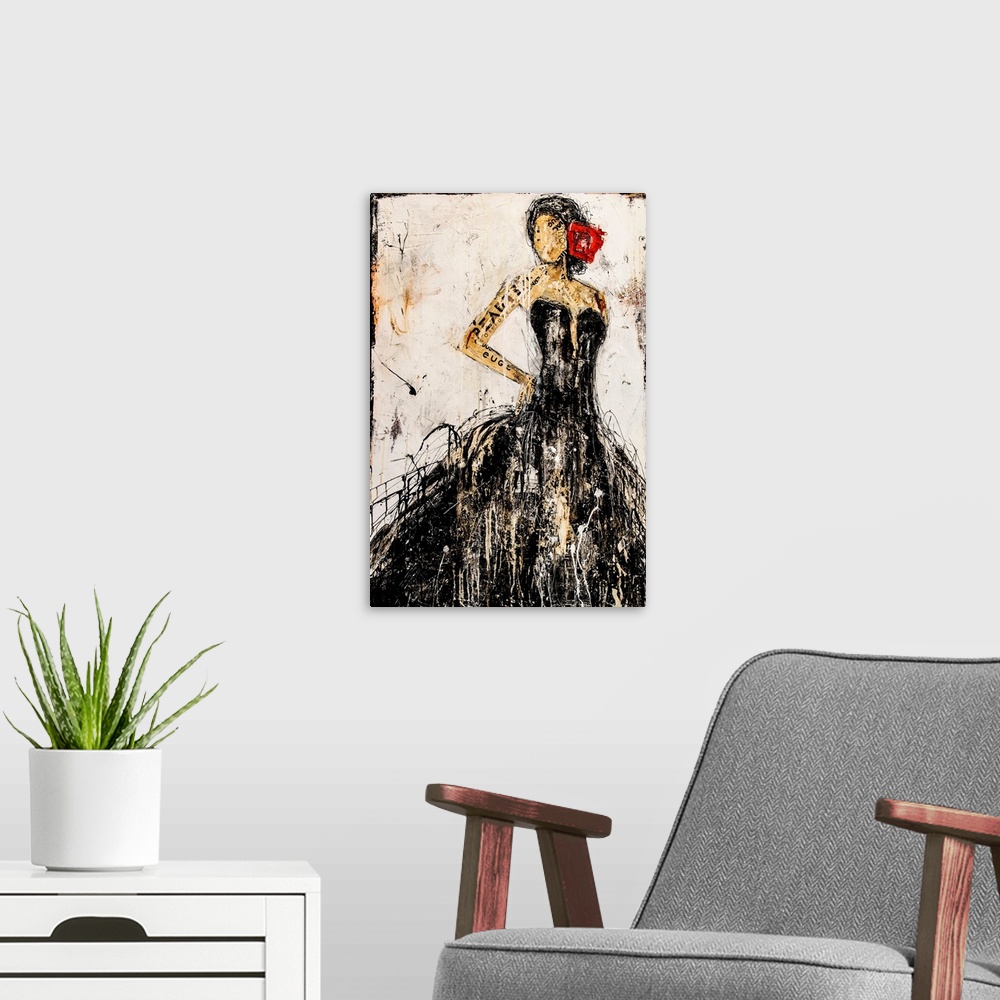 A modern room featuring Girl With The Rose
