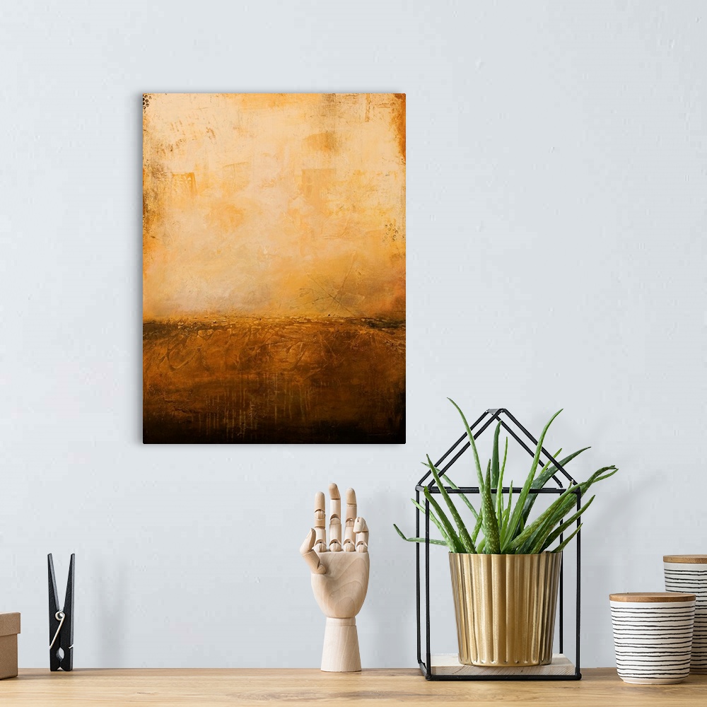 A bohemian room featuring Abstract artwork for the home or office, this vertical painting has a calming sophistication crea...