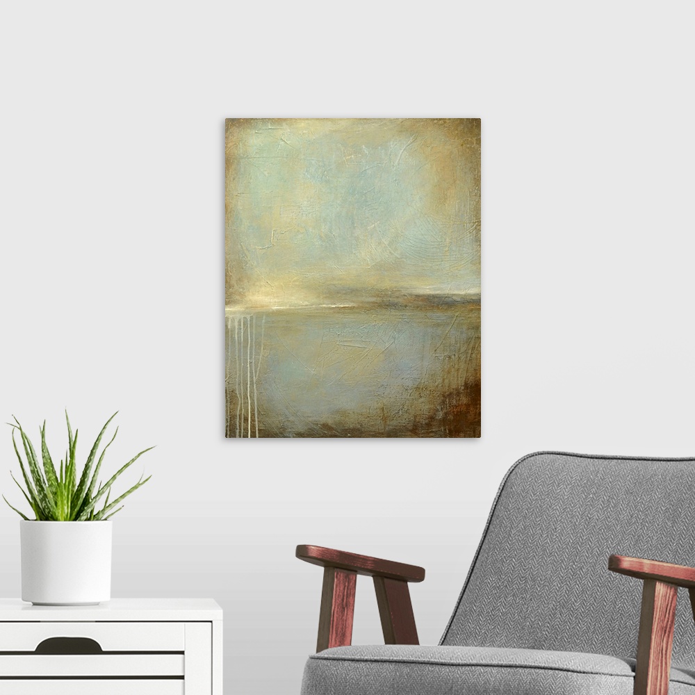 A modern room featuring Large wall picture for the home this vertical contemporary painting was created layered paint and...
