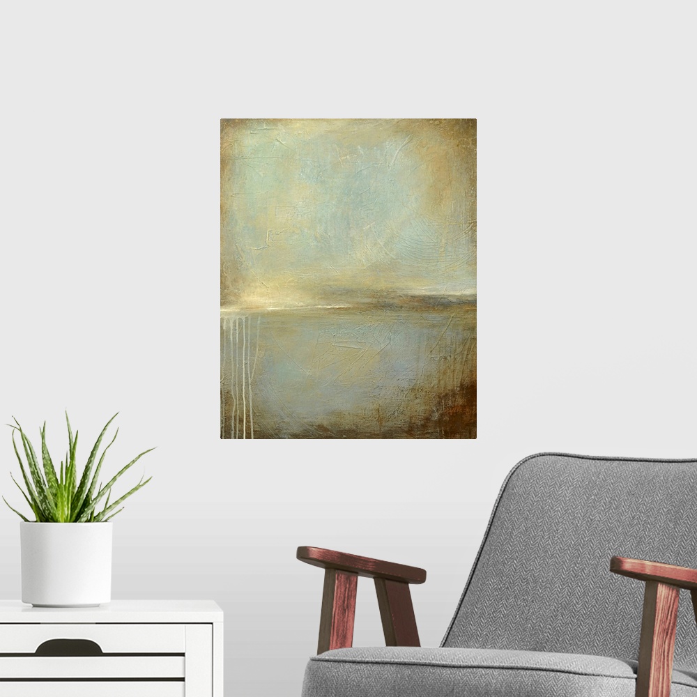 A modern room featuring Large wall picture for the home this vertical contemporary painting was created layered paint and...