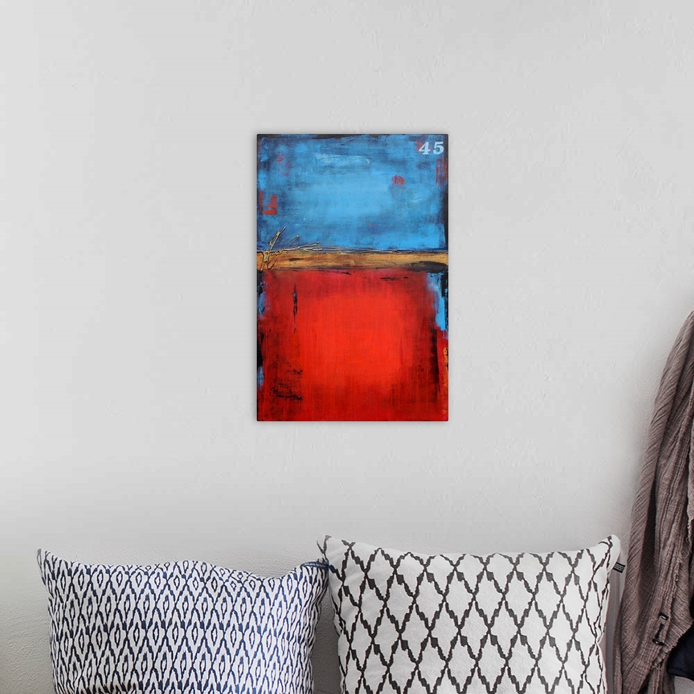 A bohemian room featuring This contemporary abstract painting is sure to make any wall come to life.