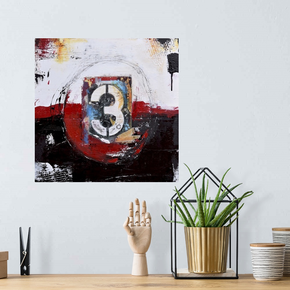 A bohemian room featuring Contemporary abstract painting using dark grungy tones.