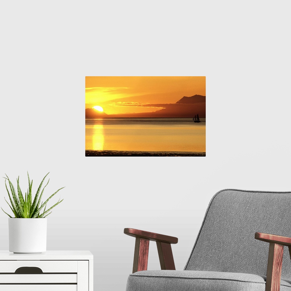 A modern room featuring United States, USA, Alaska, Anchorage, Sunset