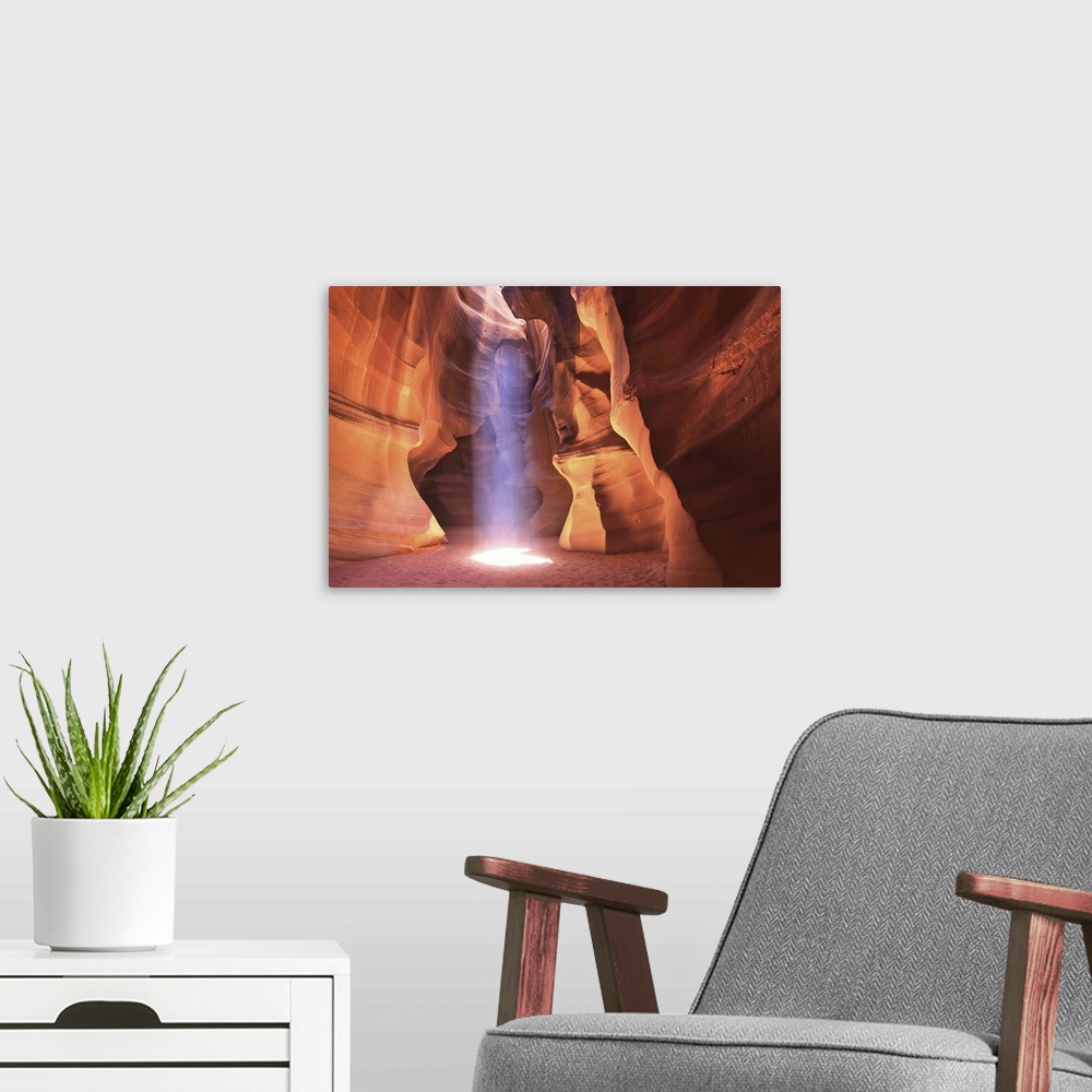 A modern room featuring Arizona, Antelope Canyon, Ray of light through the Upper canyon