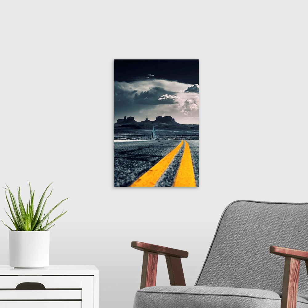 A modern room featuring USA, Arizona, Monument Valley, Iconic road to the Monument Valley.