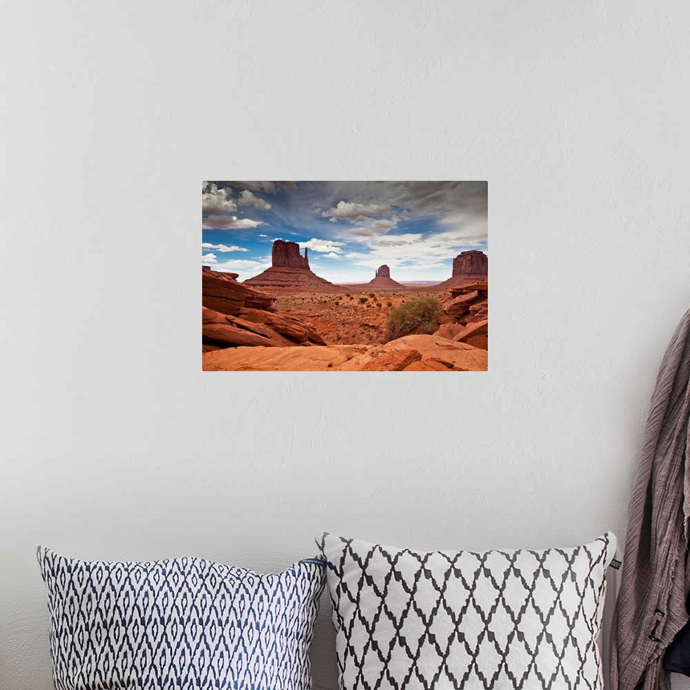 A bohemian room featuring USA, Arizona, Monument Valley Tribal Park, Monument Valley, Navajo Nation sandstone mesas and but...