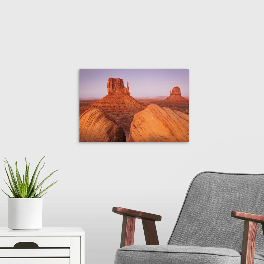 A modern room featuring USA, Arizona, Monument Valley Tribal Park, Monument Valley, The Mittens.