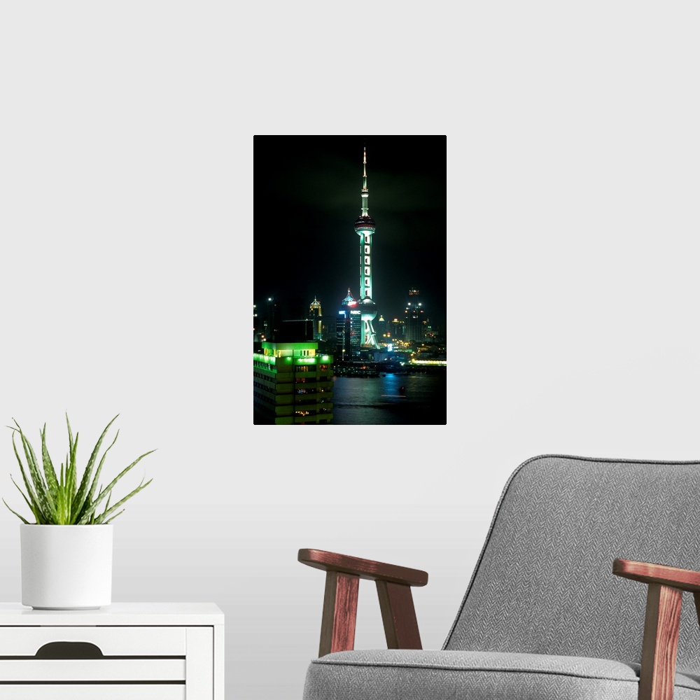 A modern room featuring Asia, China, Shanghai, Pudong New Area, Orient Pearl TV Tower and Huangpu river