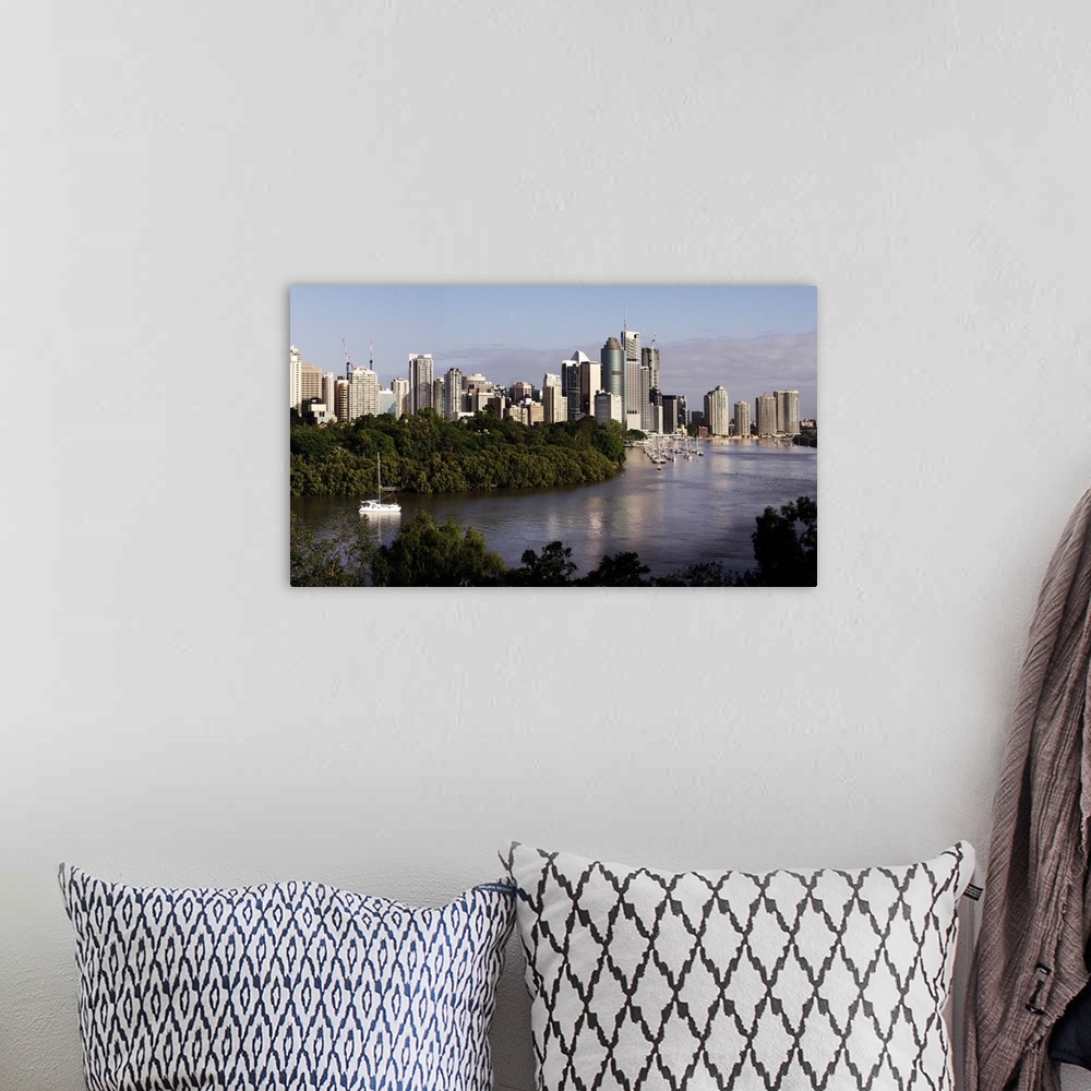 A bohemian room featuring Australia, Queensland, Brisbane, View of the city's skyline and the Brisbane river from Kangaroo ...
