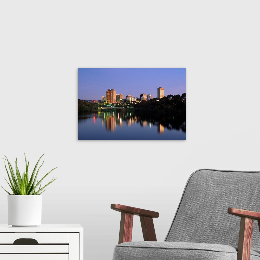 A modern room featuring Australia, South Australia, Adelaide, View of the town from Torrens Lake