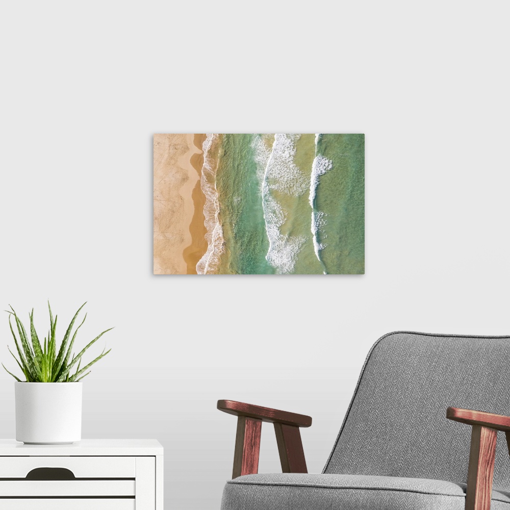 A modern room featuring Australia, New South Wales, Sydney, Aerial view of Freshwater Beach in Sydney's Northern Beaches.
