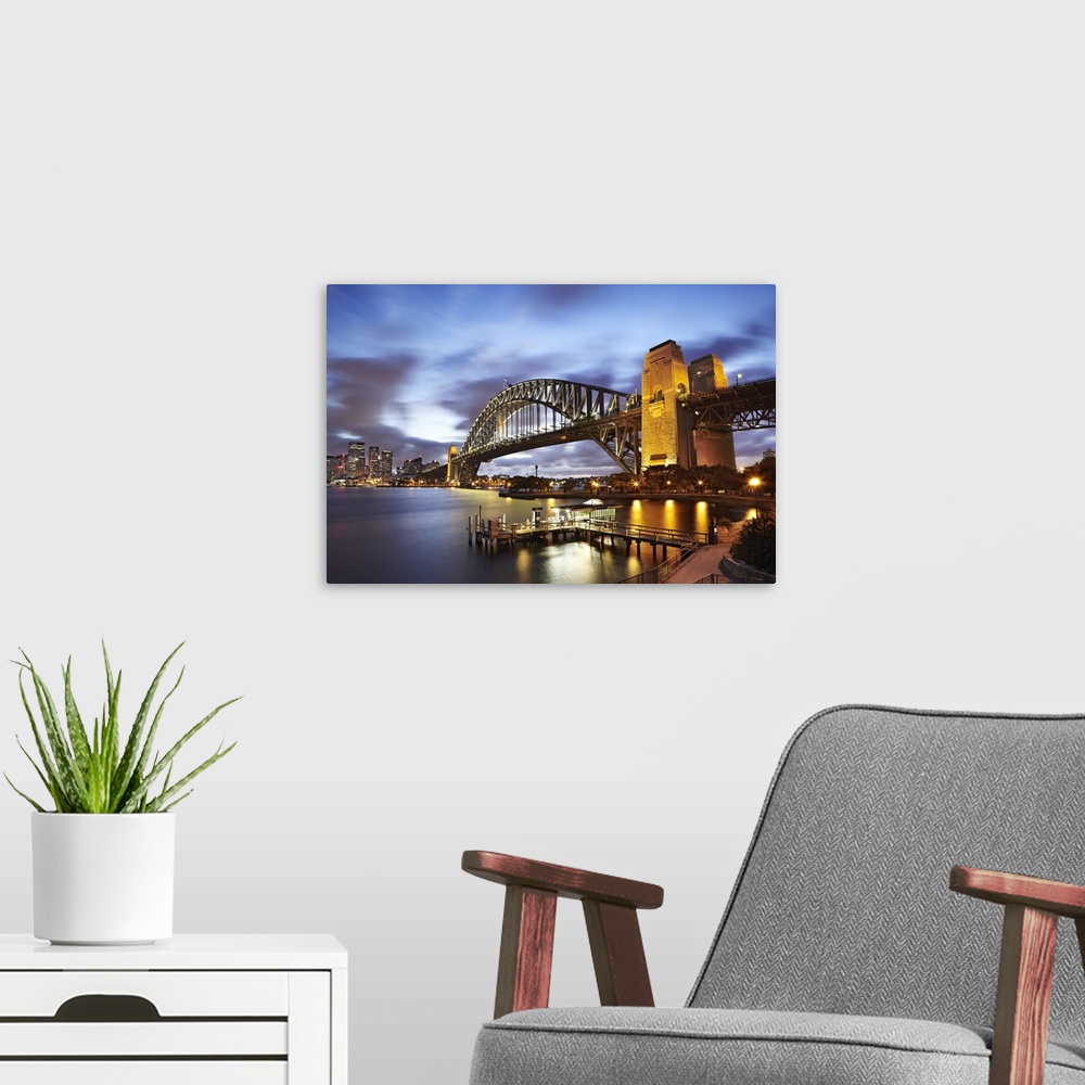 A modern room featuring Australia, Sydney, Sydney Harbor Bridge, Sydney Harbor Bridge at sunset