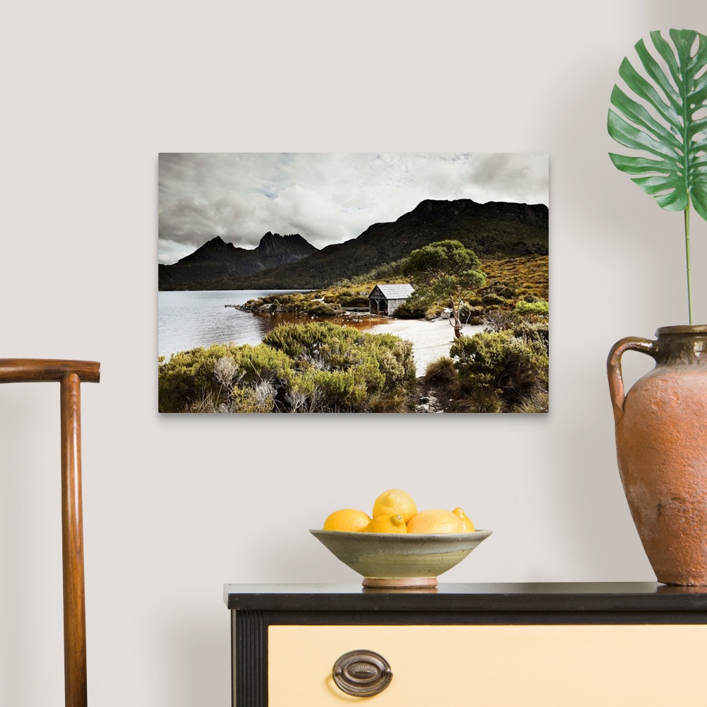A traditional room featuring Australia, Tasmania, Cradle Mountain and a boat shelter on Dove Lake