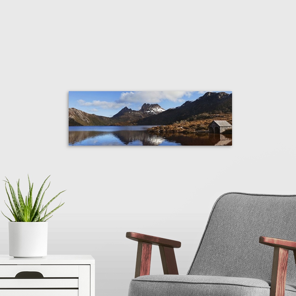 A modern room featuring Australia, Tasmania, Cradle Mountain, boat shelter on the Dove Lake