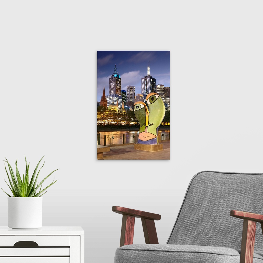 A modern room featuring Australia, Victoria, Melbourne, Princes Bridge over Yarra River with Federation Square and city s...