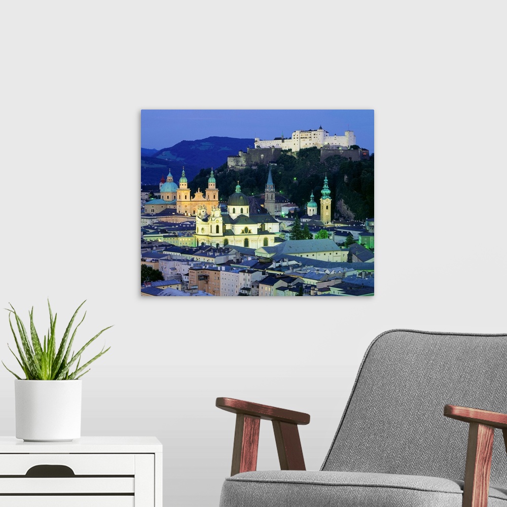 A modern room featuring Austria, Salzburg, Old town and Hohensalzburg Fortress in background