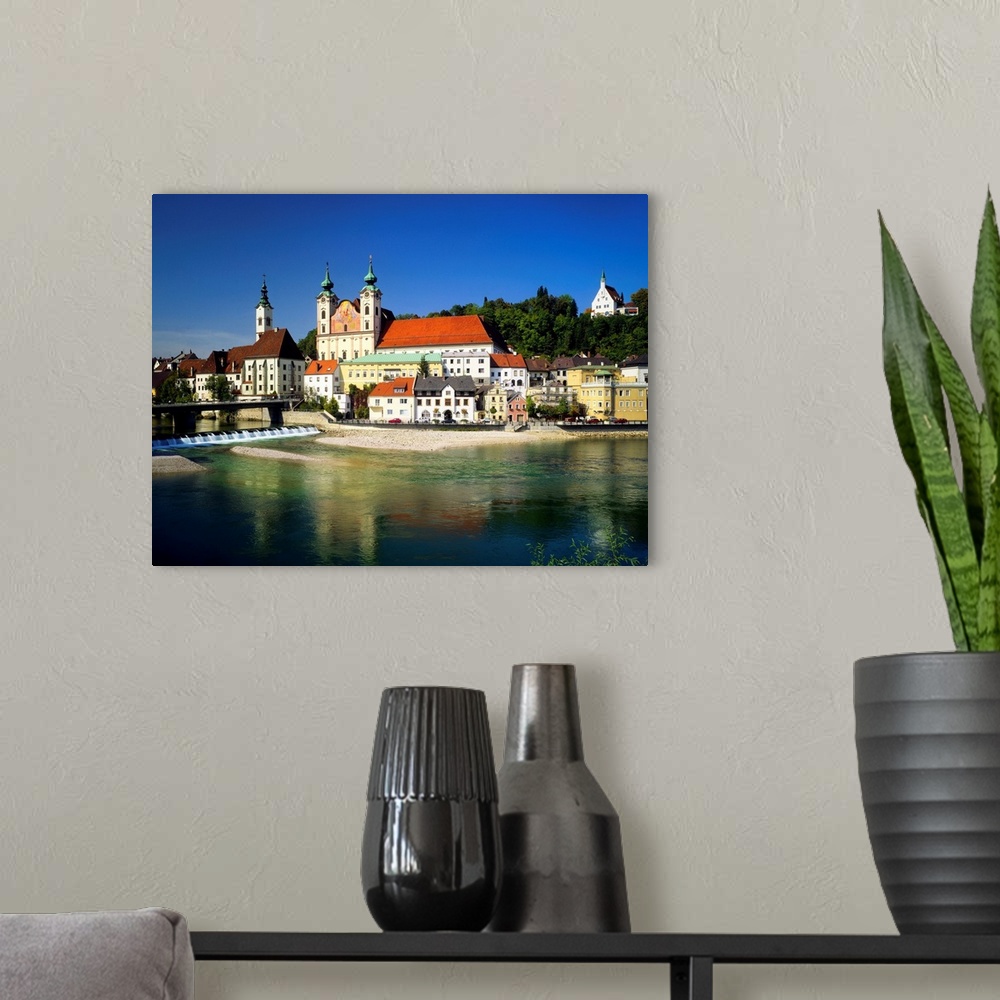 A modern room featuring Austria, Steyr, view of the town and the Enns river