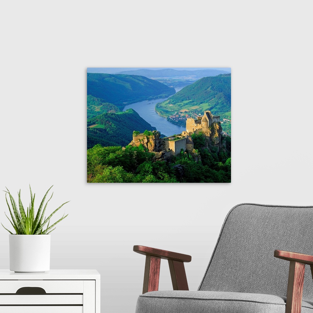 A modern room featuring Austria, Wachau, Aggstein castle on Danube river