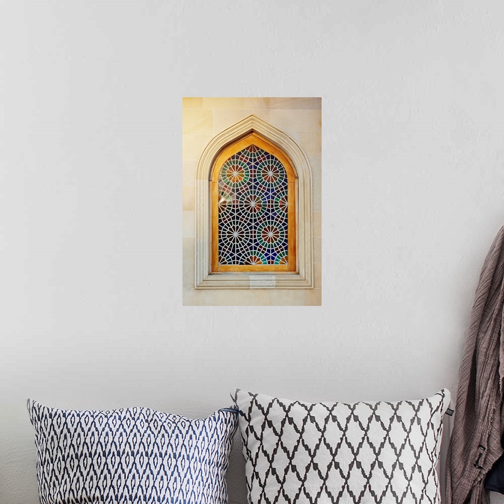 A bohemian room featuring Azerbaijan, Baku, Window detail, Martyrs' Mosque by the Martyrs' Lane.