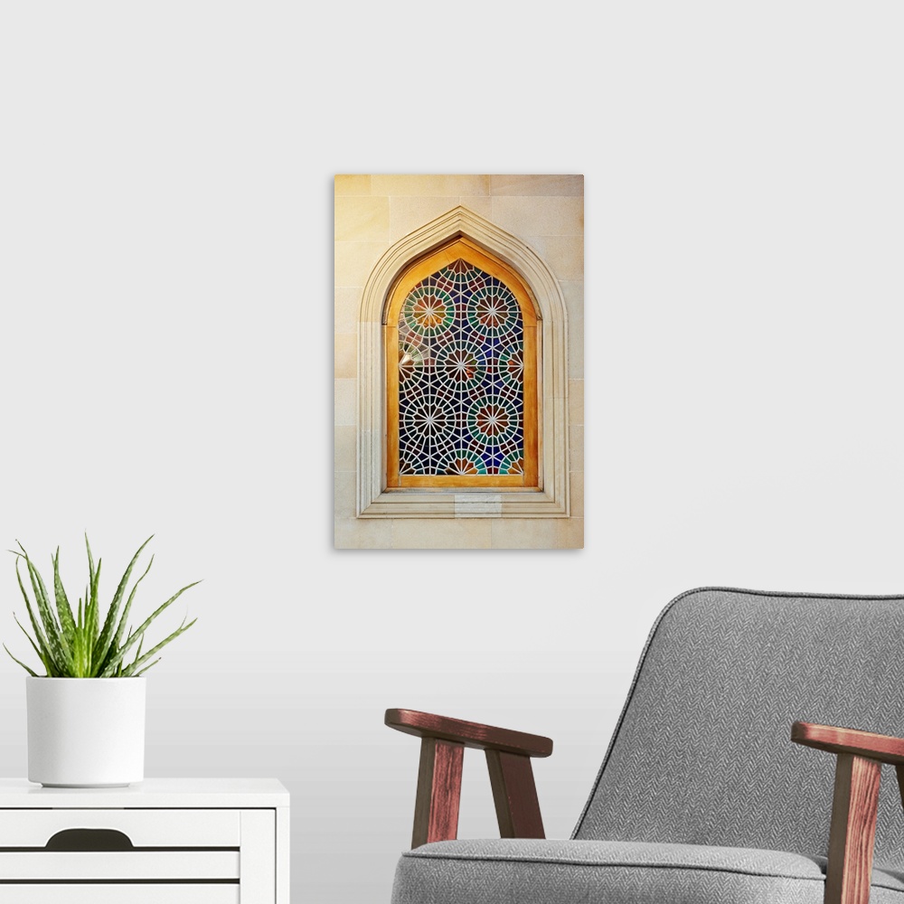 A modern room featuring Azerbaijan, Baku, Window detail, Martyrs' Mosque by the Martyrs' Lane.