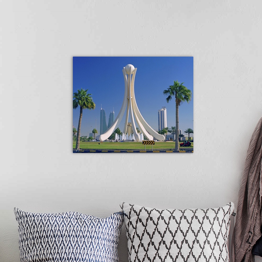 A bohemian room featuring Bahrain, Al-Bahrayn, Middle East, Gulf Countries, Arabian peninsula, Manama, Pearl Monument