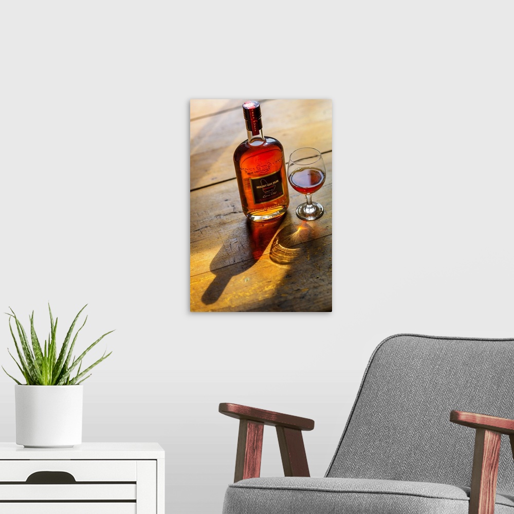 A modern room featuring Barbados, Mount Gay Rum, the oldest existing brand of rum in the world.