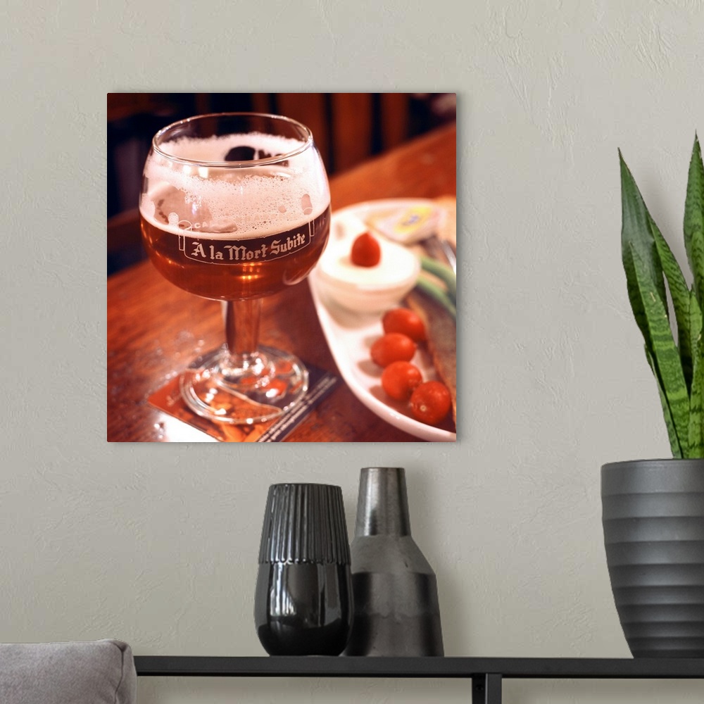 A modern room featuring Belgium, Brussels, A la Mort Subite cafe, glass of beer