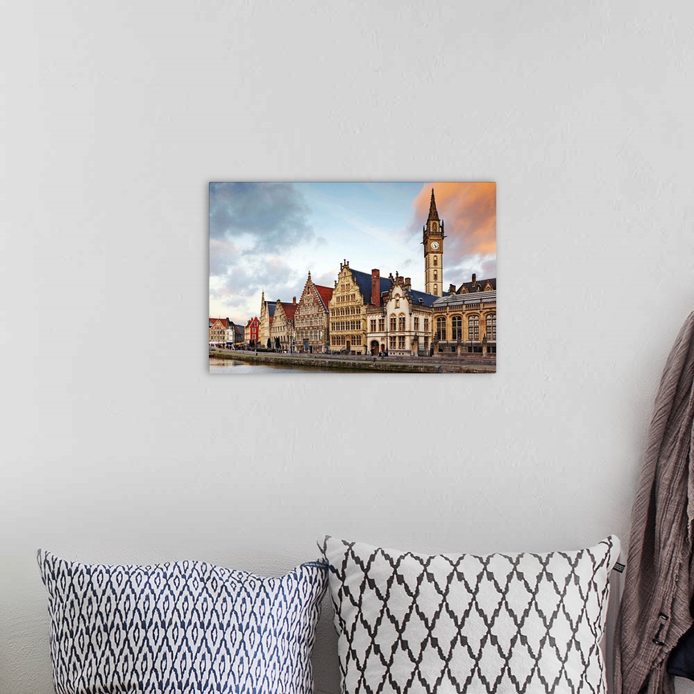 A bohemian room featuring Belgium, Flanders, Benelux, Ghent, Leie River and guild houses, Graslei Street.