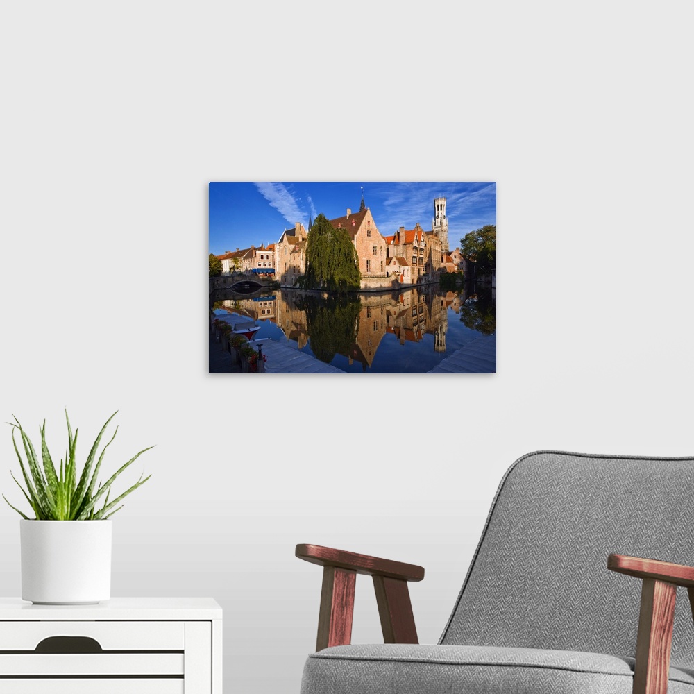 A modern room featuring Belgium, Flanders, Bruges, View over the canal follows the River Dijver