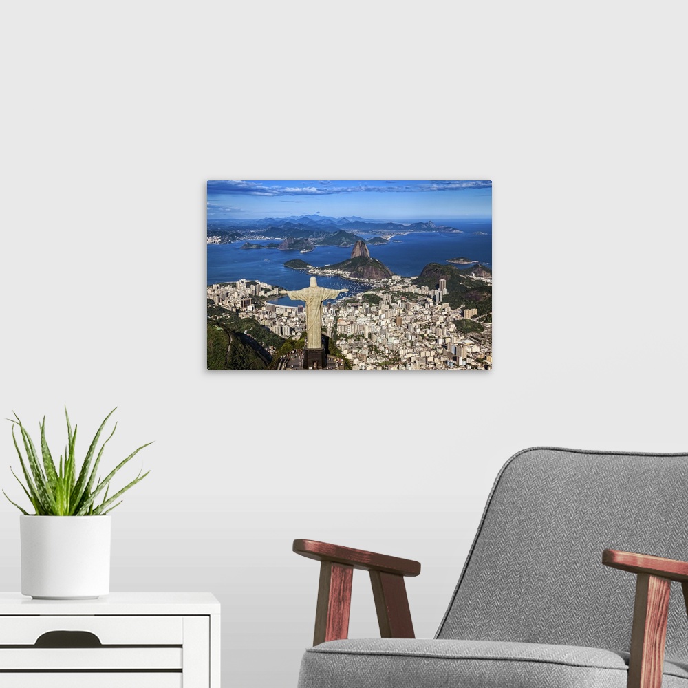A modern room featuring Brazil, Rio de Janeiro, Corcovado, Christ the Redeemer, Cityscape with Christ the Redeemer and Su...