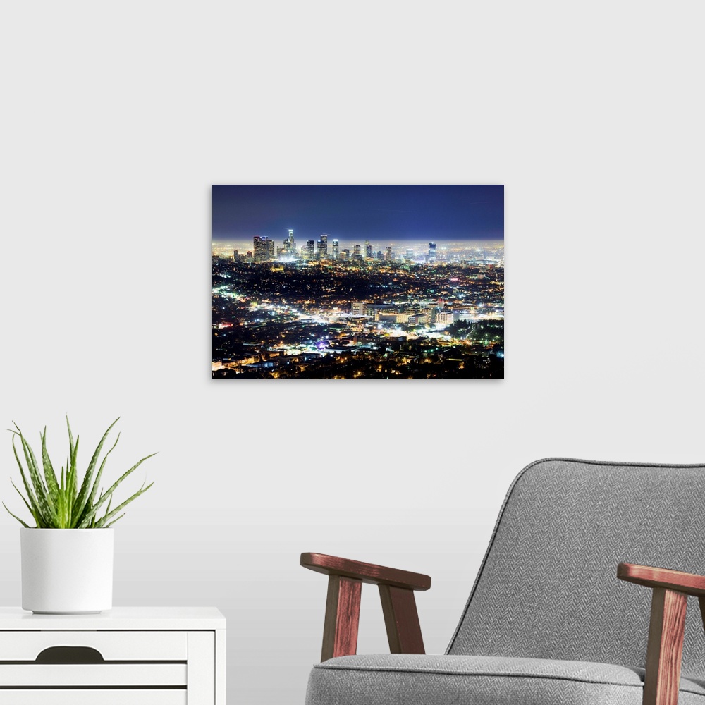 A modern room featuring CA, Los Angeles, View towards Downtown LA from Griffith Observatory
