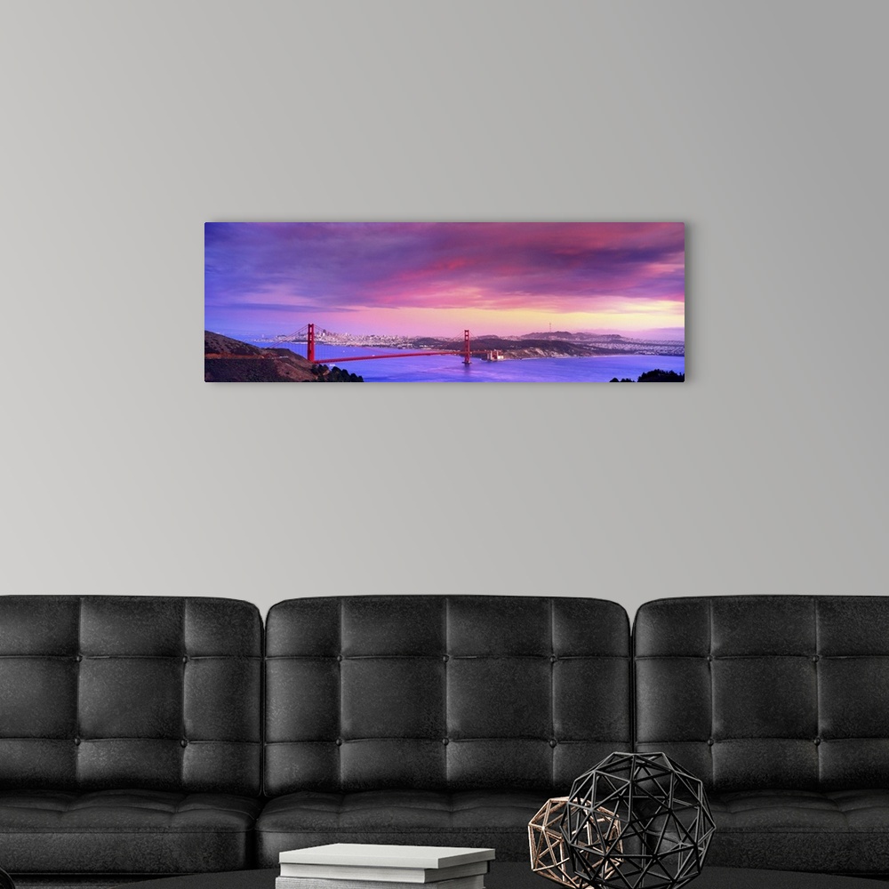 A modern room featuring CA, San Francisco, Golden Gate Bridge and the skyline at sunset