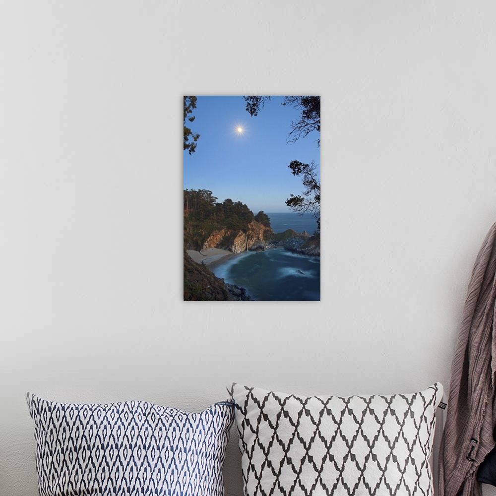 A bohemian room featuring USA, California, McWay Falls and Pfeiffer Beach at night.