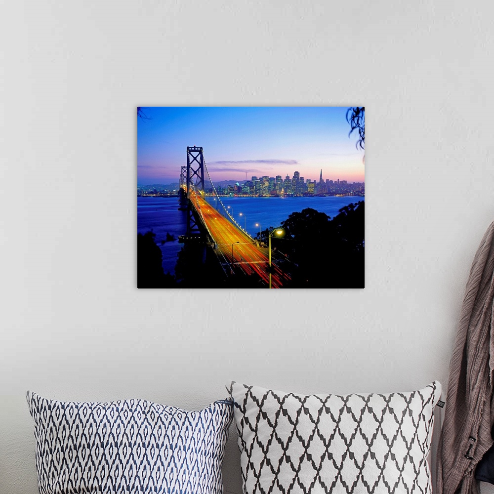 A bohemian room featuring California, San Francisco, Bay Bridge and skyline at night