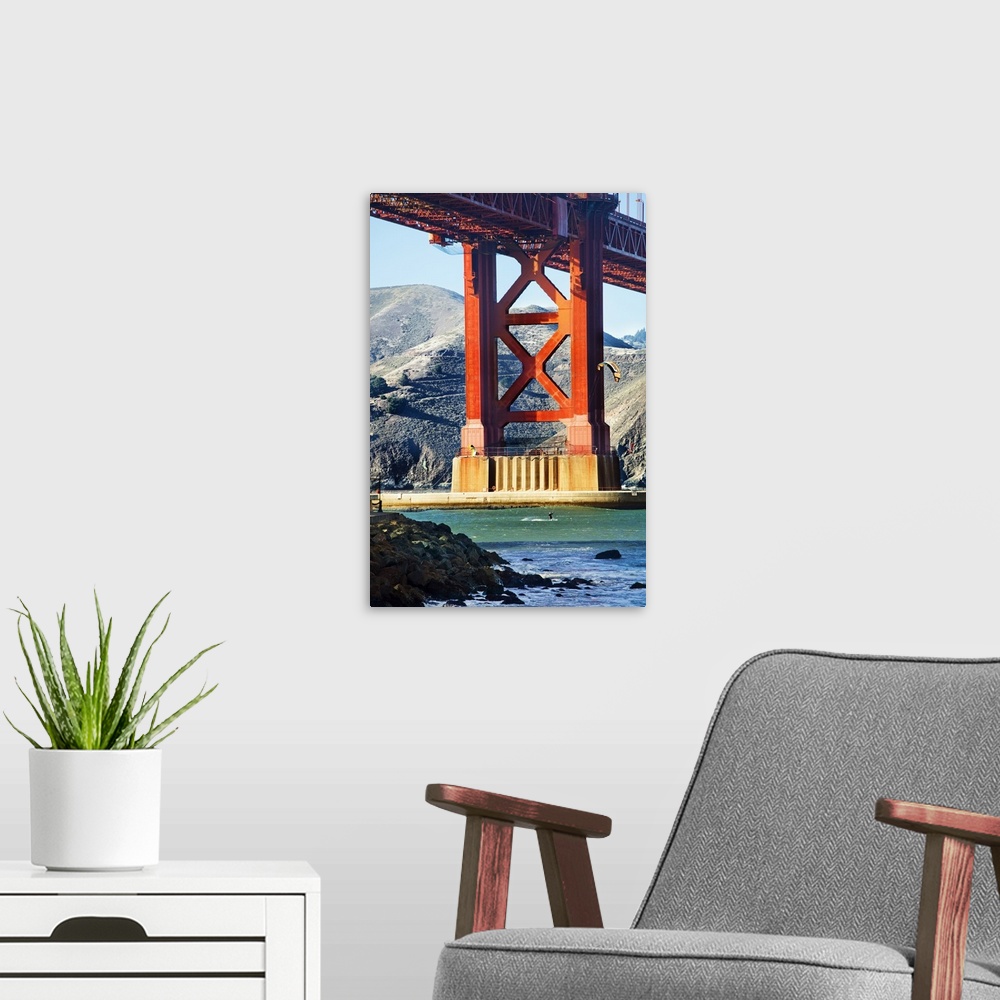 A modern room featuring California, San Francisco, Golden Gate Bridge, People kitesurfing
