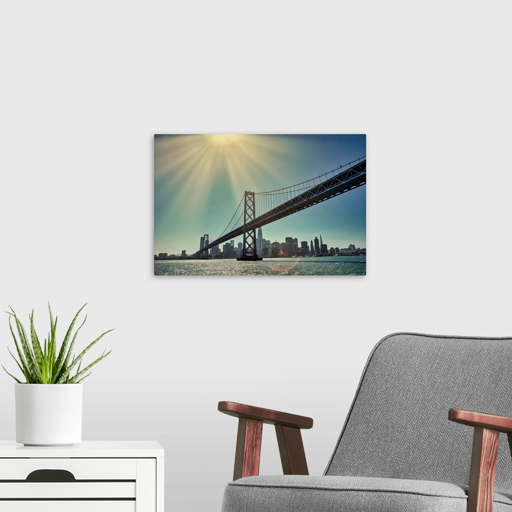A modern room featuring California, San Francisco-Oakland Bay Bridge, view of San Francisco Skyline.