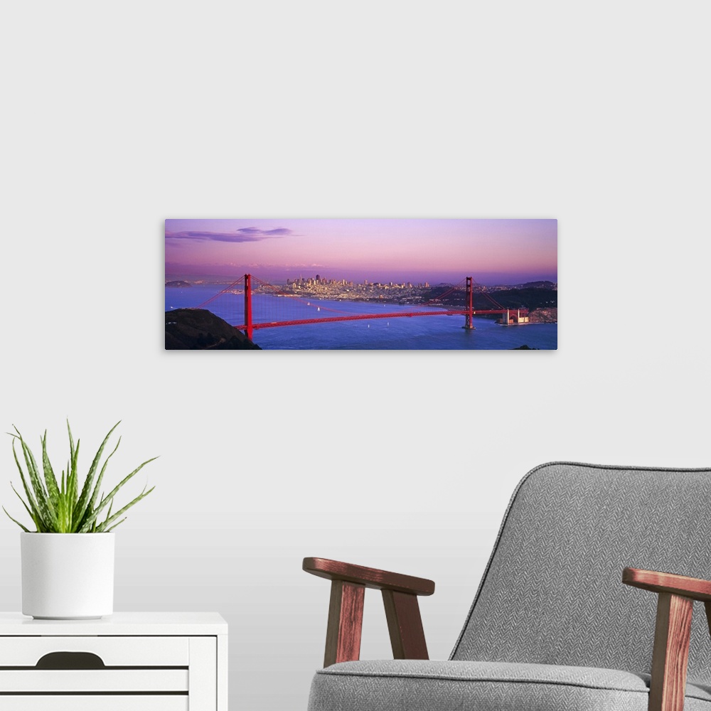 A modern room featuring California, San Francisco, View of the Bridge and the skyline at sunset