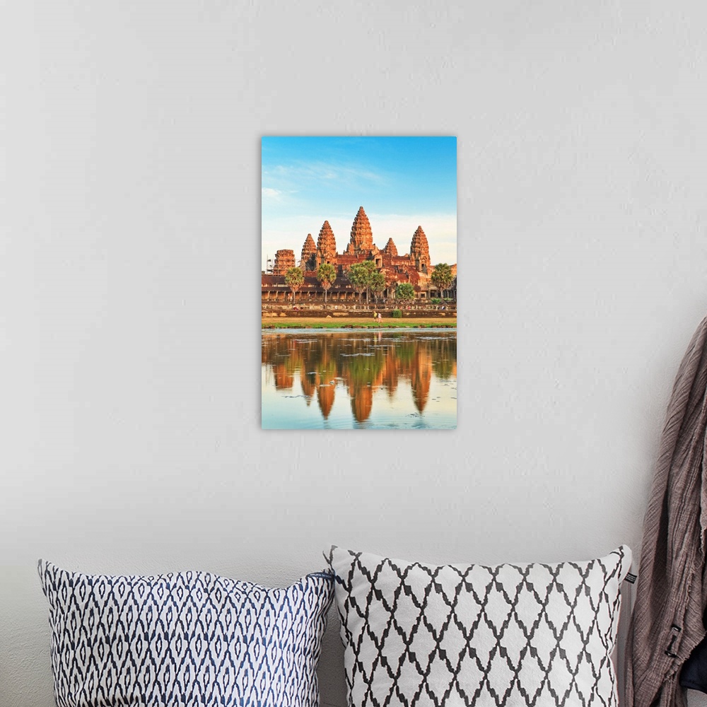 A bohemian room featuring Cambodia, Siemreab, Angkor, Angkor Wat, The famous temple reflecting in the water.