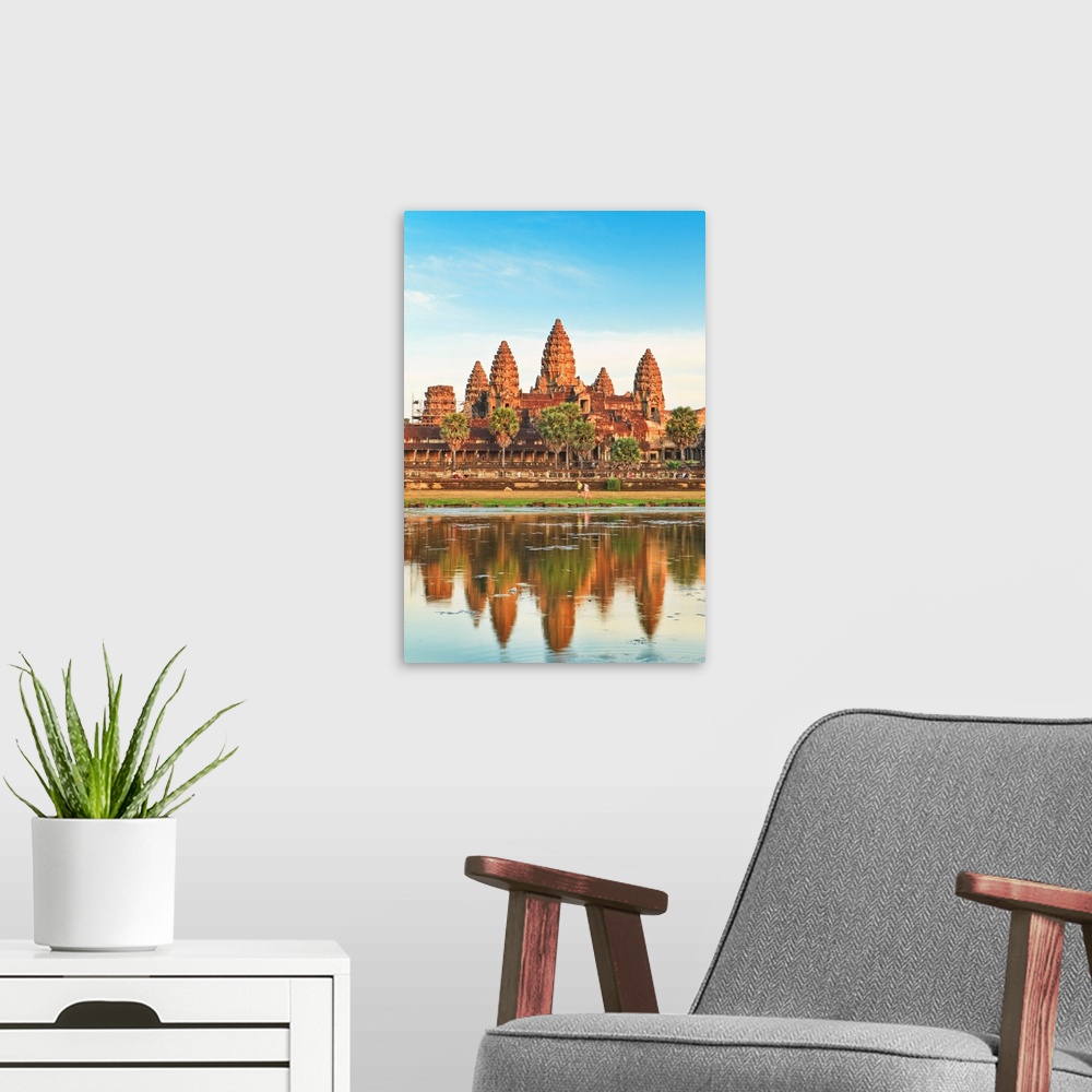 A modern room featuring Cambodia, Siemreab, Angkor, Angkor Wat, The famous temple reflecting in the water.
