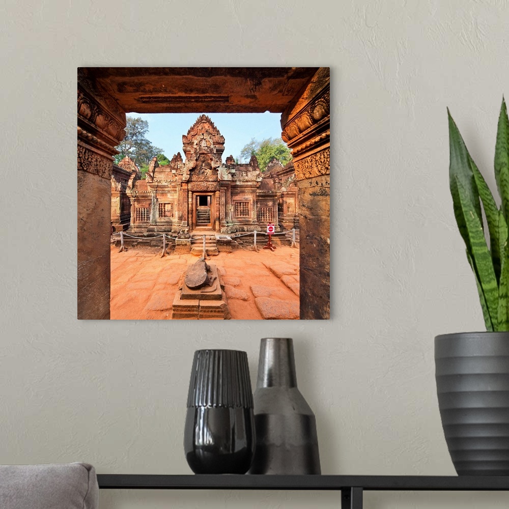 A modern room featuring Cambodia, Siemreab, Angkor, Banteay Srei, also known as Lady Temple, considered to be one of the ...