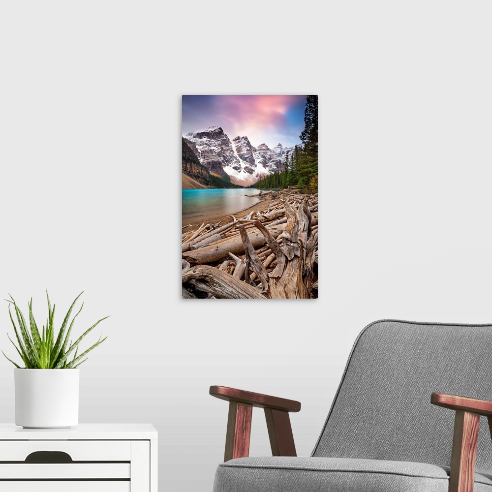 A modern room featuring Canada, Alberta, Banff National Park, Rocky Mountains, Moraine Lake, Valley of the Ten Peaks.