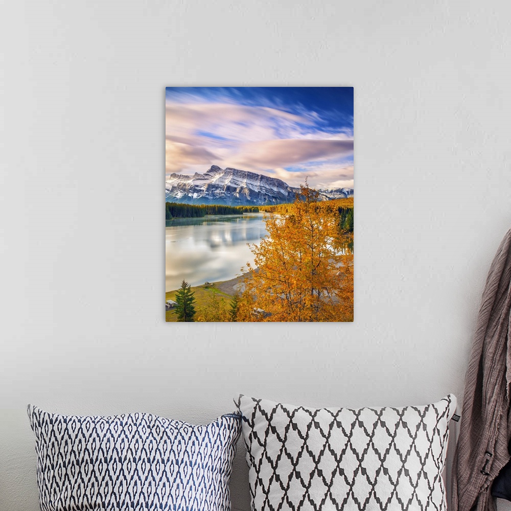 A bohemian room featuring Canada, Alberta, Banff National Park, Rocky Mountains, Two Jack Lake and Mount Rundle.