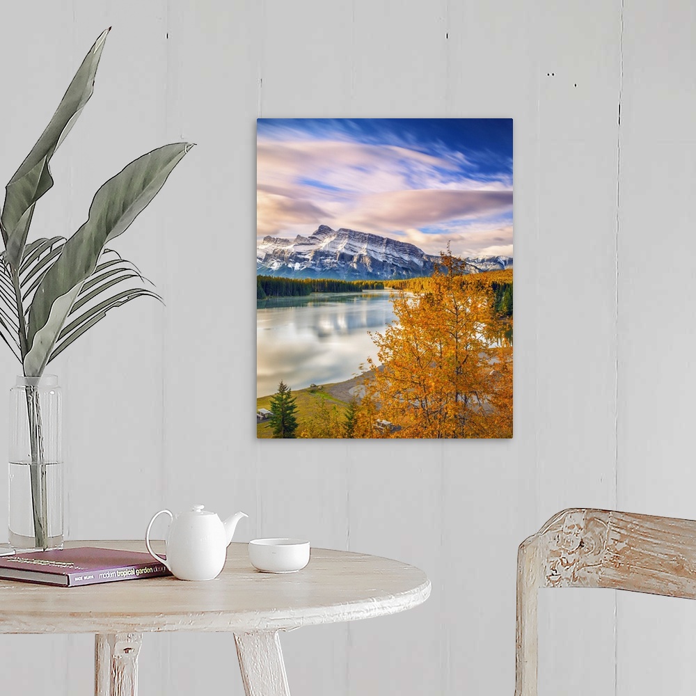 A farmhouse room featuring Canada, Alberta, Banff National Park, Rocky Mountains, Two Jack Lake and Mount Rundle.