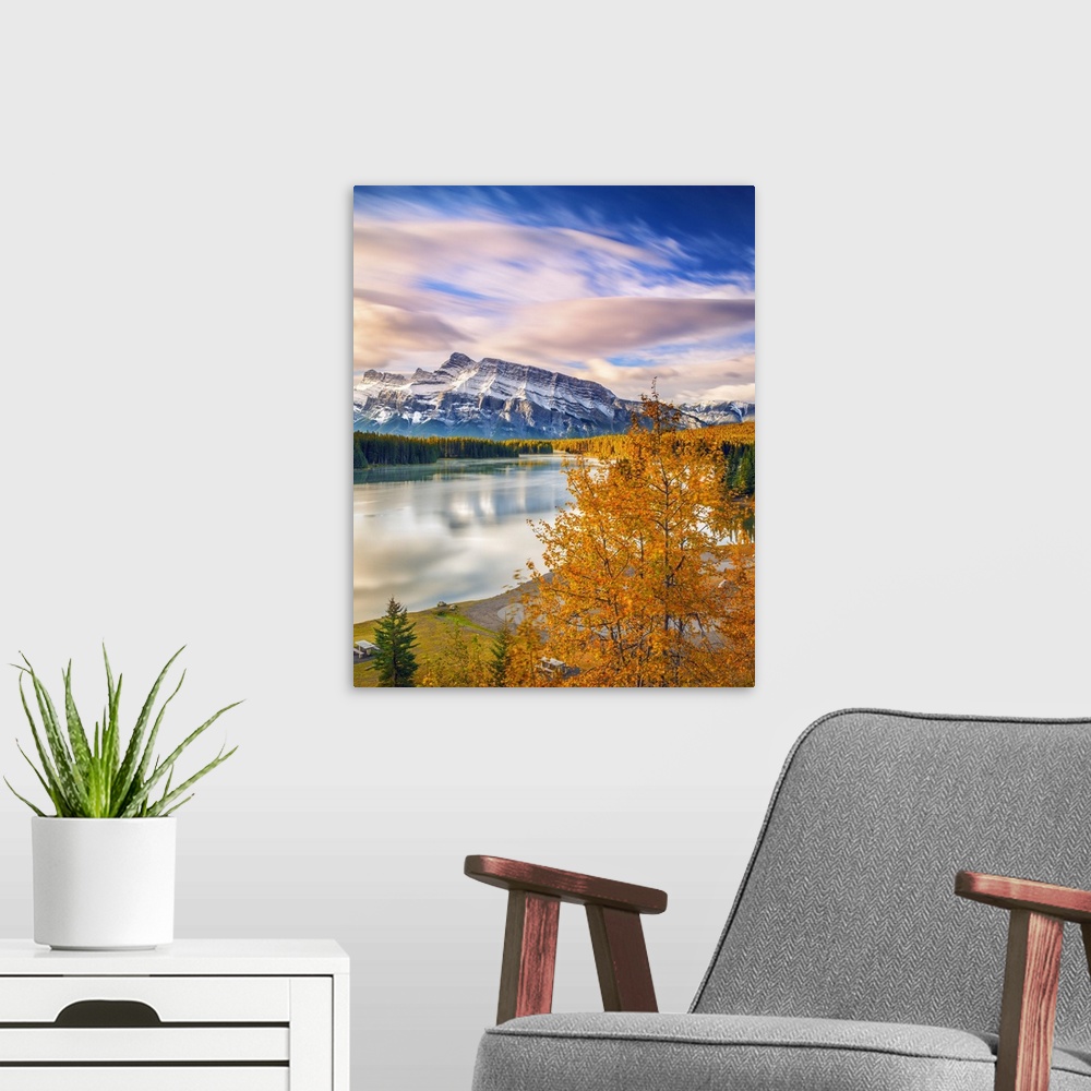 A modern room featuring Canada, Alberta, Banff National Park, Rocky Mountains, Two Jack Lake and Mount Rundle.